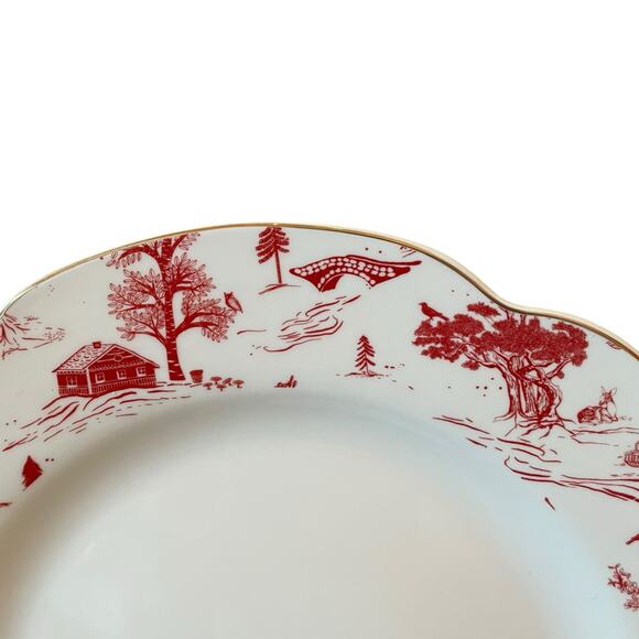 4pc Grace Teaware Christmas Dinner Plates Holiday Red Winter Village Toile 11in - Picture 3 of 16